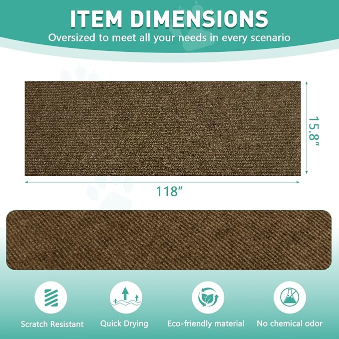 Cat Scratch Furniture Protector for Couch, Wall & Door Guard, Trimmable Self-Adhesive Scratch Pad, DIY Climbing Mat, Deterrent, Scratching Post Replacement (118''x15.8'', Brown) - Image 2