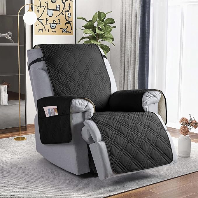 TAOCOCO 100% Waterproof Recliner Chair Covers, Non Slip Recliner Covers for Recliner Chair with Pocket, Washable Reclining Chair Cover Furniture Protector for Kids,Dogs(25'', Black) - Image 8