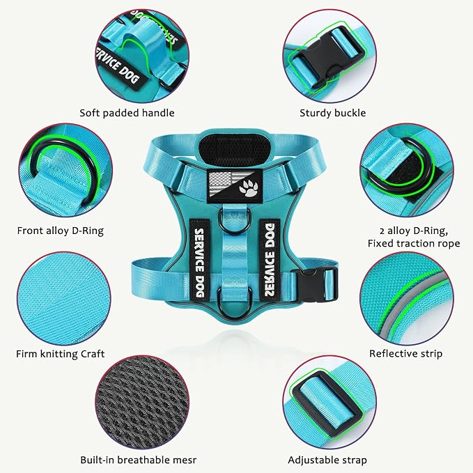 Service Dog Harness, Reflective Dog Vest Harness with 5 PCS Patches, Adjustable Soft Oxford Pet Harness, Inner Layer Mesh, Easy to Control for Small Medium Large Dogs - Image 2