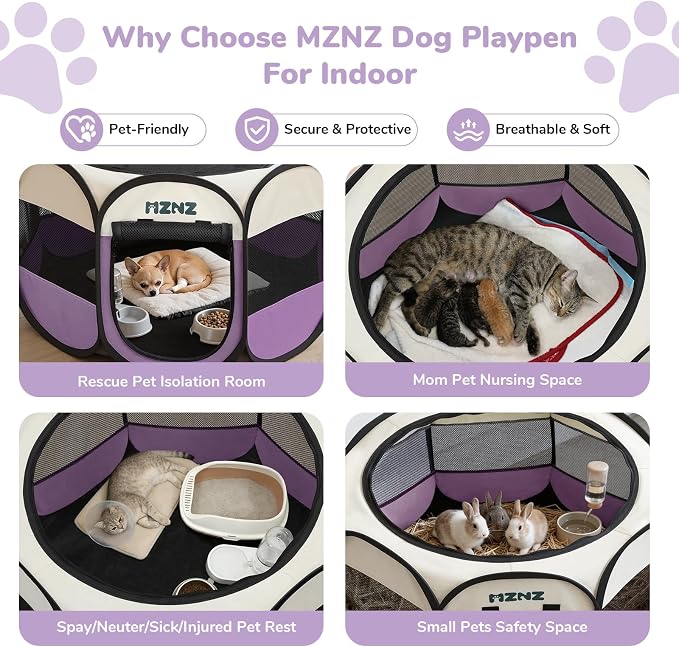 Dog Cat Small Animal Puppy Playpen Crate, Small, Purple | Portable Pop Up Pet Cage Enclosure Tent Kennel Indoor Outdoor with Carrying Case, No Assembly, Camping Use - Image 3