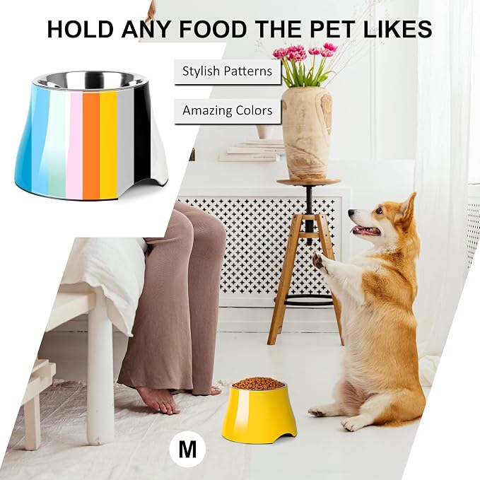 Dog Bowls,Cone Friendly Non-Slip Single Dog Bowl with Stainless Steel Inner, Raised Bowls for Small Dogs Spaniel Dogs Long Ear, High Capacity, M/2 Cup Yellow - Image 6