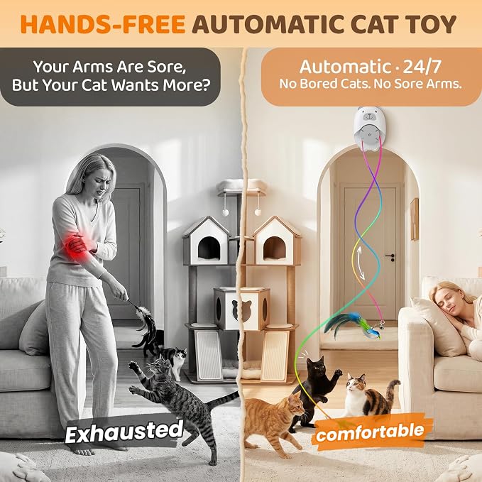 Interactive Cat Toys for Indoor Cats, Automatic Rechargeable Hanging Feather Wand with Flying Motion, 4 Packs Replaceable Accessories, Exercise Enrichment Toy for Cats, Long-Lasting USB Charging - Image 4