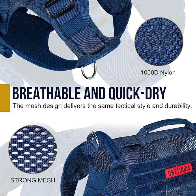 OneTigris Tactical Dog Harness for Small Medium Large Dogs, Mesh Design Service Dog Vest Breathable Military Dogs Molle Vests with Handles, Harness for Walking Hiking Training (Blue, L) - Image 4