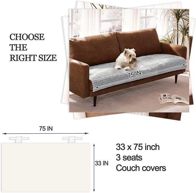 Dual Non-Slip Couch Cover for Dogs Waterproof, Fuzzy Soft Pet Couch Covers for Sofa 3 Cushion, Pet Friendly Soft Dog Bed Covers Sofa Cover Washable (Seagull Gray, 33" x 75" 1 Pack) - Image 6