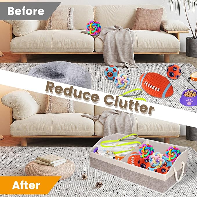 Large Dog Toy Basket with Handle, Foldable Dog Toy Box for Living Room Area , 28.5" Basket for Dog's Supplies, Organizer and Storage with Hard Board, Anti-Slip for Pet Toys (Brown, Large 28.5"×15") - Image 4