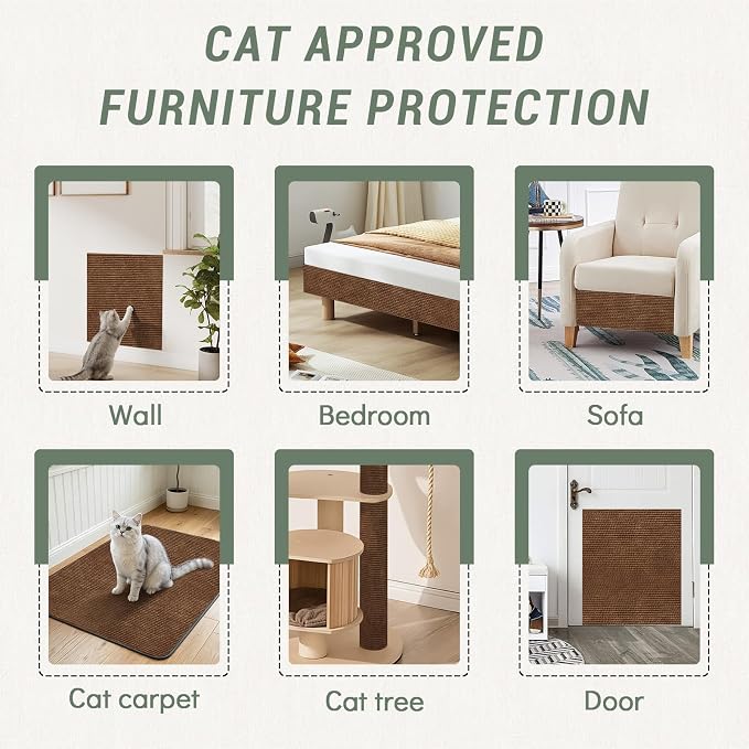 Cat Scratch Couch Furniture Protector, 78.7x15.8In Adhesive Scratch Pad | Heavy Duty, DIY Climbing Cat Carpet Mat, Couch Door Protector from Claws, Sofa Guard with Pins & Tape, Brown - Image 7