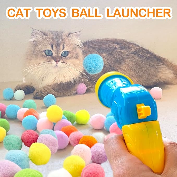 MeoHui 31Pcs Cat Ball Toy Launcher Gun,Cat Balls Fetch Toy,30Pcs Plush Fuzzy Balls Launcher Cat Toy for Cats with 1 Gun,Funny Interactive Cat Toys for Bored Indoor Adult Cats,Cute Kitten Kitty Toys - Image 2