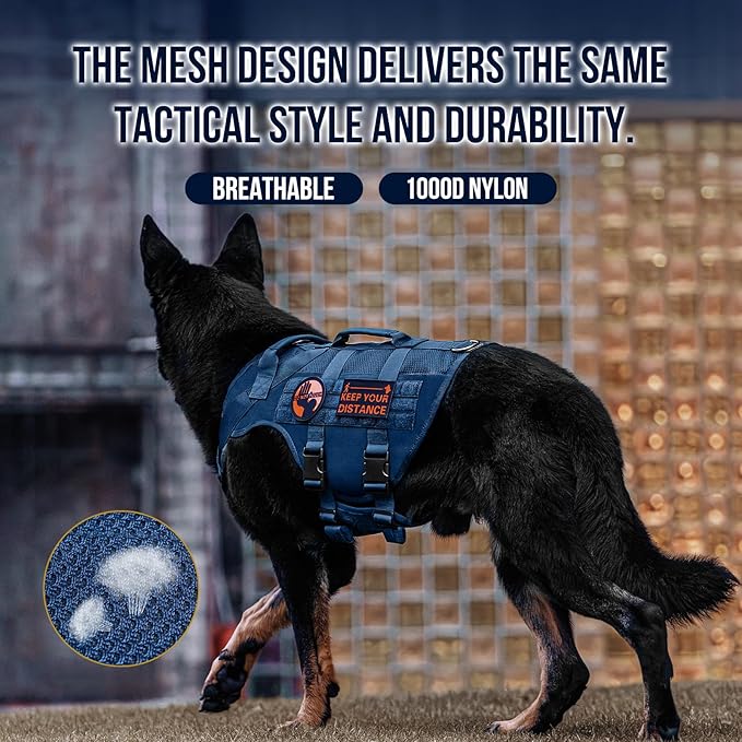 OneTigris Tactical Dog Harness for Small Medium Large Dogs, Mesh Design Service Dog Vest Breathable Military Dogs Molle Vests with Handles, Harness for Walking Hiking Training (Blue, L) - Image 7