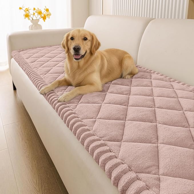 Smiry Non Slip Couch Cover for Dogs, Fuzzy Plush Pet Sofa Protector | Washable Furniture Cover for Large Dogs & Cats, Scratch & Dirt Resistant, For 3 Cushion Couch, Dusty Pink, 27.6"x82.7" by Smiry