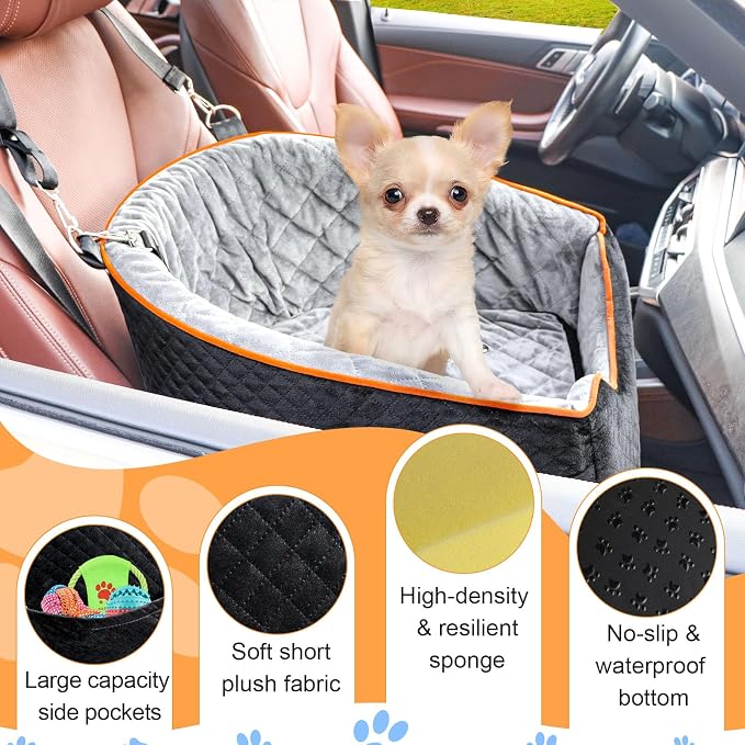 XIEEAOZEE Dog Car Seat for Small Dogs, Memory Foam Booster Dog Seat for Dogs up to 35 lbs, Elevated Pet Car Seat, Travel Safety Pet Seat with Washable Removable Cover, Storage Pockets (Green) - Image 5