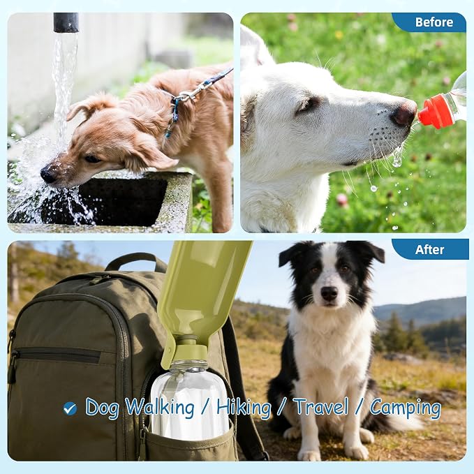 Portable Dog Water Bottle-18 Oz Leak-Proof Green Water Bowl Dispenser for Walk Hiking or Travel - Image 6