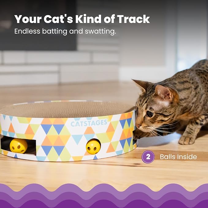 Catstages Bowl Track Scratcher 3-in-1 Ball Track, Scratcher, Lounger, 13.8" | Corrugated Scratch Pad & Lounger + Ball Track Cat Toy with 2 Balls for Interactive Play, Indoor Enrichment, Cats & Kittens - Image 3