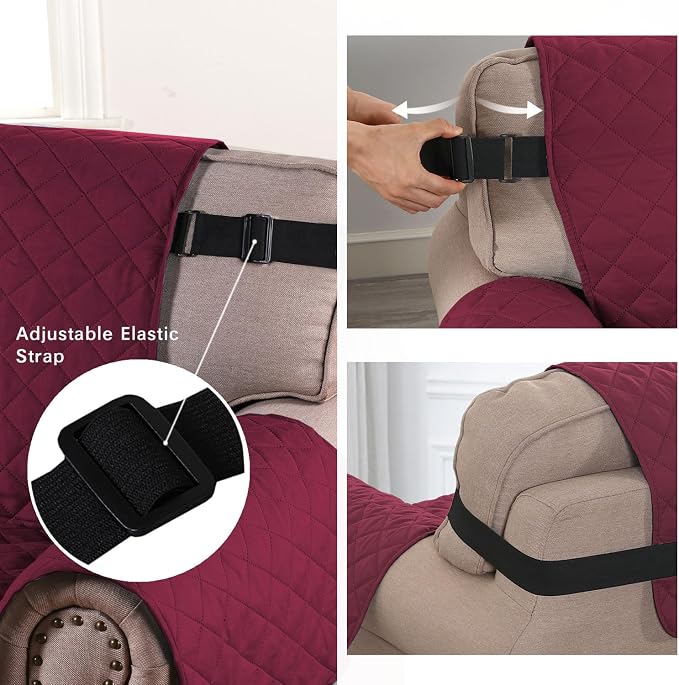 H.VERSAILTEX Sofa Slipcover for Dogs/Cats/Pets Sofa Cover Quilted Furniture Protector with Non Slip Elastic Strap Water Resistant Sofa Covers Couch Covers Seat Width to 66" (Sofa, Red/Tan) - Image 4