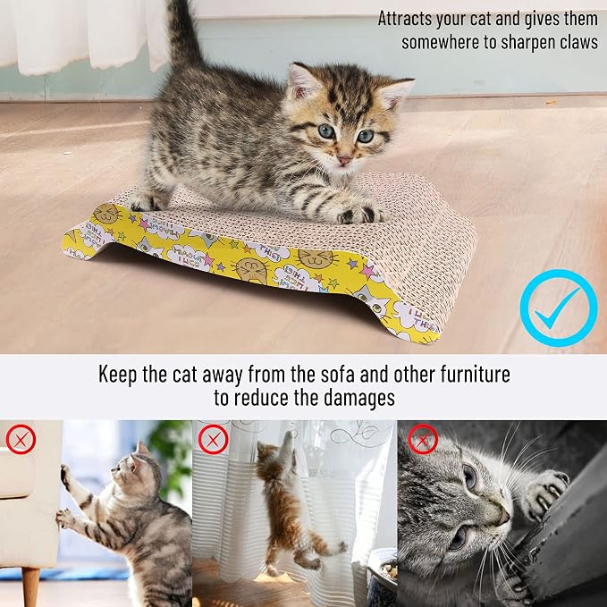 2 Pack Wave Cardboard Cat Scratcher, 17"x8.5" Curved Cat Lounge | Reversible Corrugated Cat Scratch Pad, Cat Couch Bed for Indoor Cats Natural Scratching Stretching Lounging, Includes Catnip - Image 5