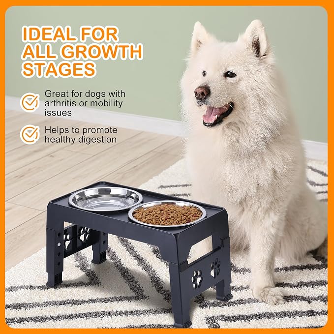 LALOBLUE Elevated Dog Bowls, Raised Bowl with 2 Stainless Steel Food Bowls, Dog Bowls Stand Adjusts to 5 Heights 2.95", 8.46", 9.65", 10.82", 12.01" for Small Medium Large Cats Pets,Black - Image 7
