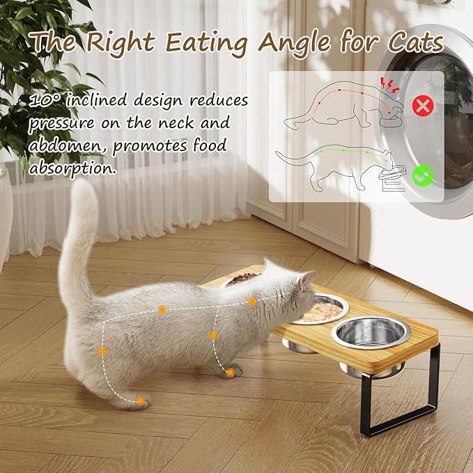 2 Pack Elevated Cat Bowls with 3 Stainless Steel Bowls | 10° Tilted Anti-Vomiting Raised Cat Food Bowl for Small Cats and Puppies Pet Bowl with Stand - Image 6