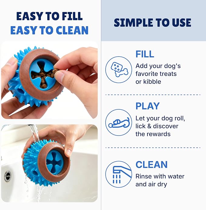 Dog Treat Ball, Treat Dispensing Puzzle Toys for Small & Medium Dogs, Blue | 3-Inch Size • Interactive Toy • Bacon Scent • Soft TPR Rubber • Dental Cleaning - Image 7