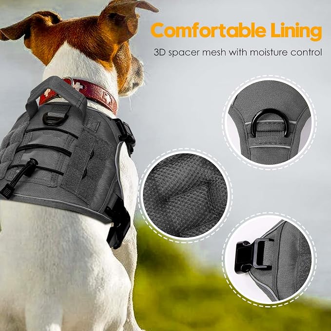 Heavy-Duty Tactical Dog Harness for Large Dogs, No Pull Adjustable Reflective Pet Vest with Molle System, K9 Military-Grade Control for Service Training, Outdoor & 10+ Breeds, Gray, Small - Image 2