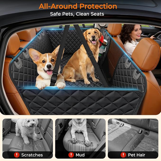 URPOWER Hard Bottom Dog Car Seat Cover, Back Seat Extender with Blanket | 2 in 1 Design, Non-Slip Blanket, 400 lbs Support, 40% More Space, Waterproof, Fits Cars & SUVs, Mesh Window, Easy Care - Image 4