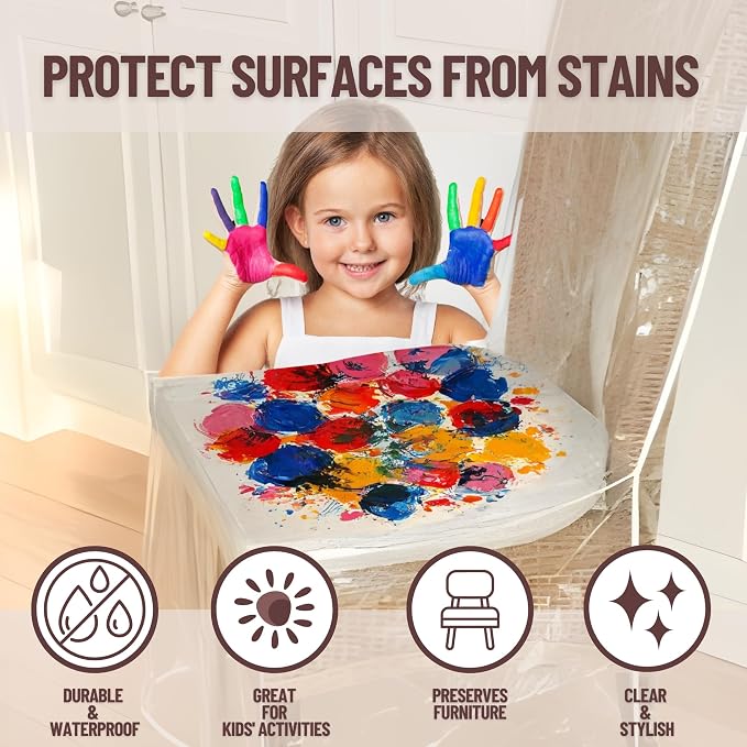 Evelots 2-Pack Clear PVC Dining Chair Covers, Spill-Resistant Protectors | Heavy-duty clear vinyl helps protect kitchen chairs from dust, spills, pet hair and claws; wipes clean with a damp cloth. - Image 2