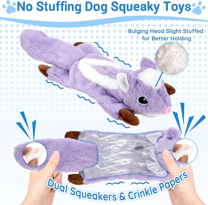 LECHONG 5-Pack Fluff-Free Squeaky Dog Toys - Crinkle No-Stuffing Body & Lightly Filled Head with Treat Hiden Pocket, Dog Toys Bundle for Aggressive Chewers Small Medium Large Dogs to Keep Them Busy - Image 4