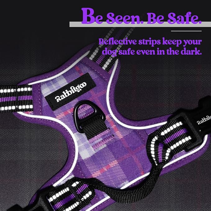 rabbitgoo Dog Harness, No Pull for Large Dogs with 2 Leash Clips, Pet Vest | No Choke with Handle, Adjustable Soft Padded, Reflective, Easy Control for Walking, Purple Plaid, X-Large - Image 7