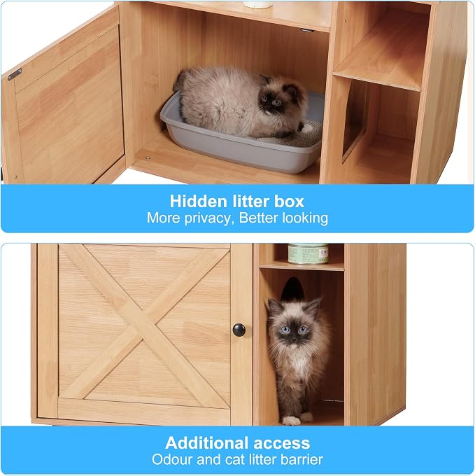 Hey-brother Cat Tree Tower, Wooden Litter Box Enclosure and Condo, MPJ115WB | 61.02 Inches Modern Cat Furniture with Large Platform, Scratching Posts, 2 Hammocks, All-in-one for Indoor Cats, Rustic Brown - Image 7