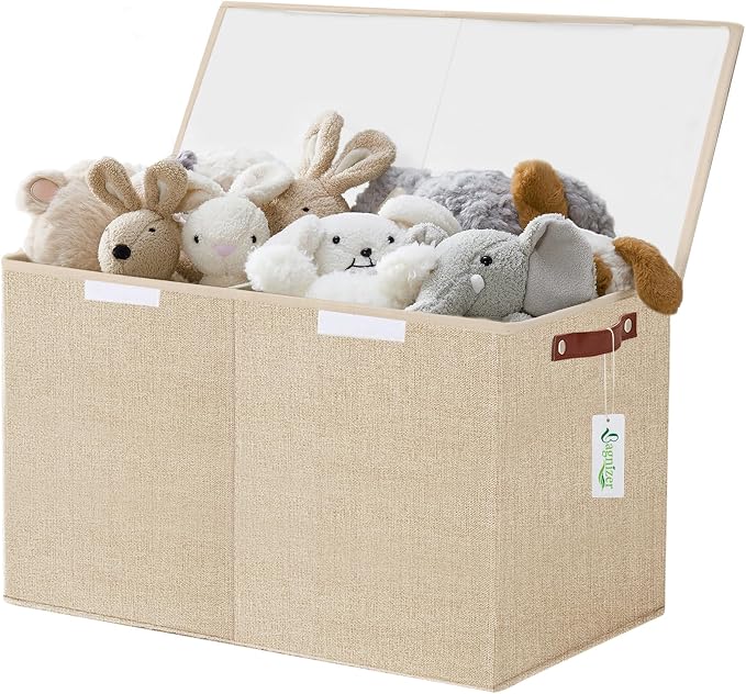 Bagnizer Large Toy Storage Box with Lids, Collapsible Sturdy Baby Storage Organizer Chest Bin Basket for Kids, Boys, Girls, Playroom, Nursery, Bedroom, Closet 25"x13"x16" (Khaki) by Bagnizer