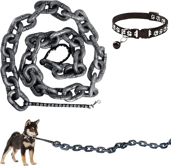 6 Ft Funny Dog Leash, Giant Plastic Fake Chain Leash for Small Dogs | Dog Leash That Looks Like a Heavy Chain, with a Lightweight Feel and Matching Collar for Small Dogs and Funny Walks by fakedogleashchain
