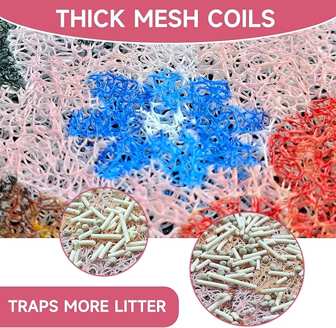 Cat Litter Mat, 24" x 16" Litter Box mat, Upgrade Non-Slip Kitty Litter mat, Traps 100% Litter, Soft on Kitty Paws, Easy Clean for Scatter Control, Bohe cat Food mat, Urine Waterproof - Image 2