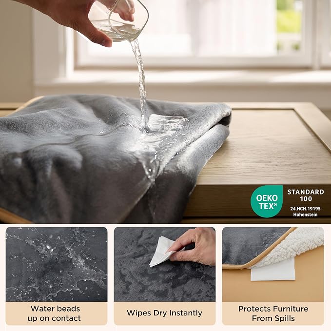 Bedsure Waterproof Blanket for Bed Soft Sherpa Fleece Throw, Twin-XL 90x66 | Plush Cozy Calming Reversible Dog Blankets for Large Senior Dogs,Warm Bed Couch Cover,Pet Furniture Protector,Grey - Image 2