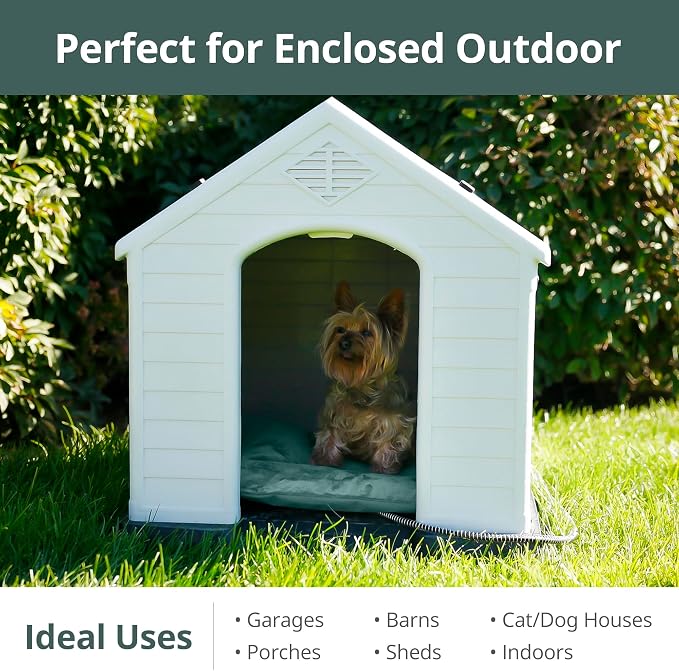 Outdoor Cat Heating Pad, 15.7" x 11.8", 30W, Green | Water-Resistant Bottom, Adjustable Cushion Loft, Auto Temperature Control, Ideal for Feral Cats, Kittens, Small Cat Houses - Image 2