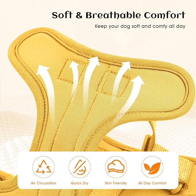 Wisedog Lightweight No Pull Dog Harness, Butter Yellow, Medium | Air Mesh, 3 Clips, Adjustable, No Choke Design, Ideal for Walking Training - Image 2