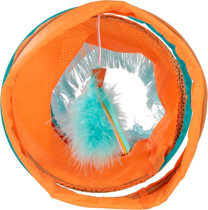 Instincts by SmartyKat Teaser Tunnel Activity Tunnel Cat Toy w/Fringe & Feather Teaser Cat Toy - Orange, One Size - Image 4