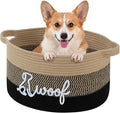 OIAHOMY 22L Large Dog Toy Basket, 16.5"x11.4"x9" Cotton Rope Basket with Cute Woof Embroidery, Soft Woven Pet Toy Box with Handles for Blankets, Leashes & Puppy Accessories, Yellow Black by MasterofSpaceOptimization