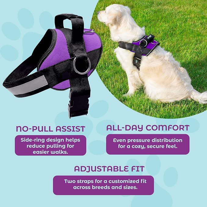 Joyride Basic Dog Harness 1.0 | Purple Majesty | L | Adjustable pet vest with 3 side leash rings for training, walking and improved control for small, medium or large dogs - Image 5
