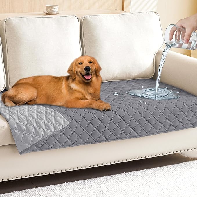 Smiry Waterproof Reversible Pet Couch Covers for Dogs | Pet Friendly, Soft Fabric, Washable Sofa Furniture Protector for Dogs Cat Kids, Checkered (30"x70", Grey/Light Grey) by Smiry