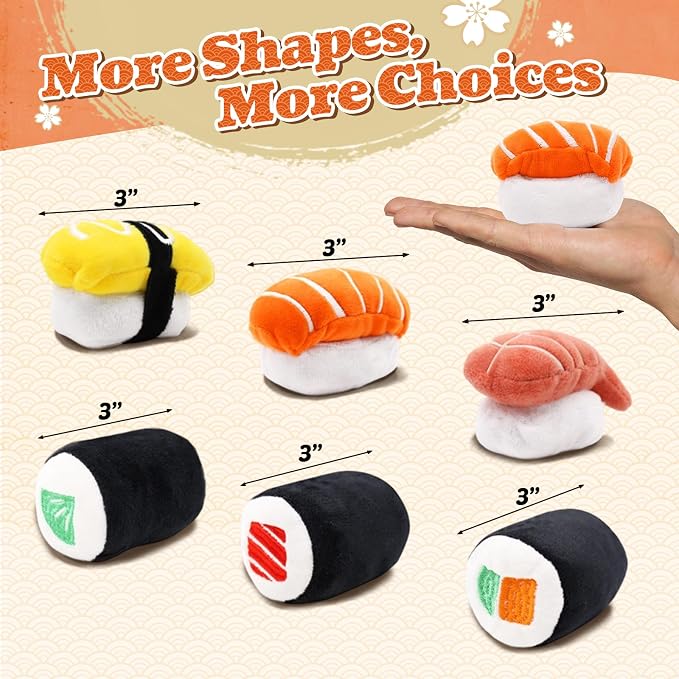 CiyvoLyeen Plush Sushi Catnip Toys for Indoor Cats 6 Pack | Sushi Cat Chew Toys, Boredom Relief, Interactive Play, Soft Durable Plush with Catnip, Funny Gift for Cat Lovers & Kitten - Image 3