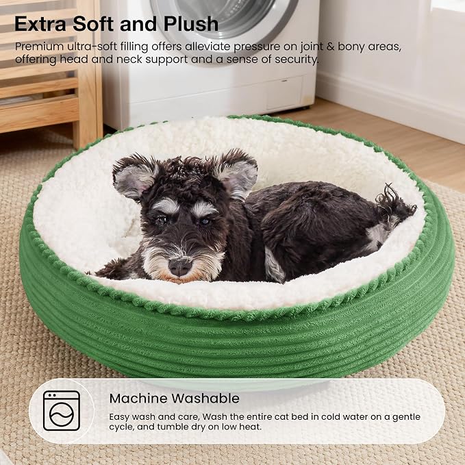 Love's cabin Round Donut Cat and Dog Cushion Bed, 24in Pet Bed for Small or Medium Dogs, Anti-Slip & Water-Resistant Bottom, Soft Durable Fabric Pet Beds, Washable Calming Cat Bed Light Green - Image 7