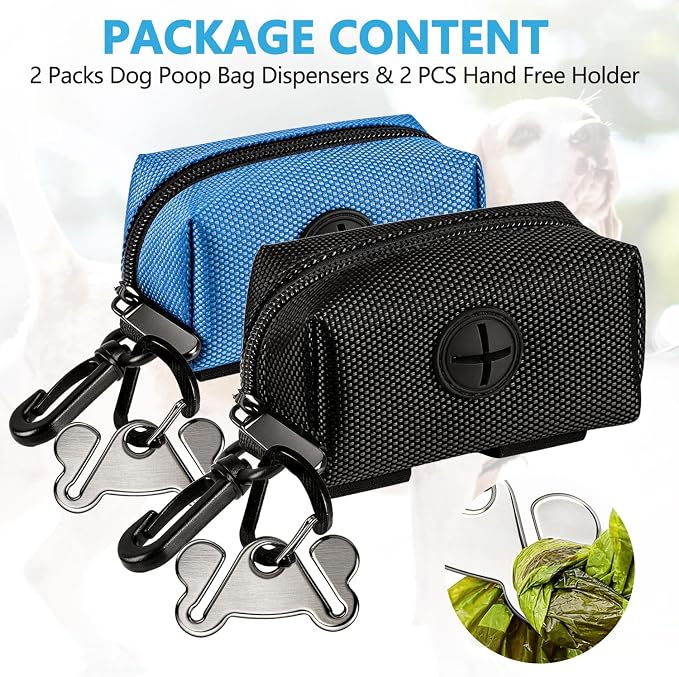 Dog Waste Bag Dispenser Pet Poop Bags Holder for Doggie Waste Bags Dispensers Soft Fabric Zipper Small Doggy Puppy Pouch for Leash Accessory Attachment with Carrier,2PCS Blue&Black - Image 7