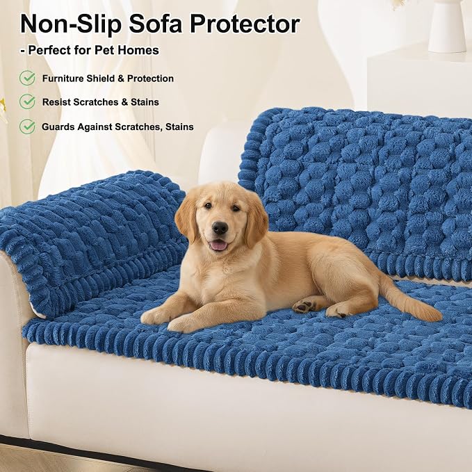 Smiry Non Slip Couch Covers for Dogs, Scratch Resistant Pet Sofa Protector | Machine Washable Soft Fuzzy Thick Furniture Cover for Sofa Loveseat Sectional Large Dogs, Navy, 27.6" x 82.7" - Image 10