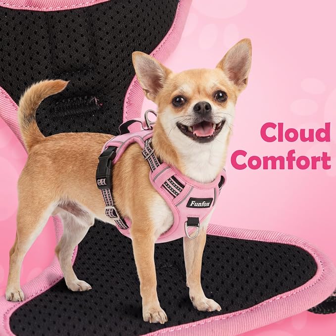 Dog Harness No Pull, Adjustable Pet Vest Harness, Super Soft Material with Vertical Handle Easy Control, Reflective Night Walking, 2 Leash Clips for Medium Sized Dogs, Pink, M - Image 7
