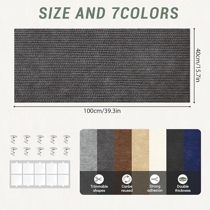 Cat Scratching Mat for Couch, Anti Scratch Furniture Protector | 39.3x15.8In Guard Carpet, Corner Protector, Trimmable Cat Pad Board Replacement, Sofa Deterrent from Claws, DarkGrey - Image 3