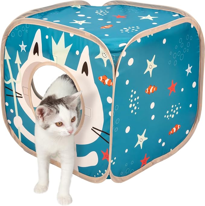 Kitty City Ocean-Themed Cat Play Furniture Set, Collapsible Pop-Up Cat Toys Combo with Cube, Tunnel & House, Indoor Kitty Playground for Play, Hiding & Lounging - Image 2