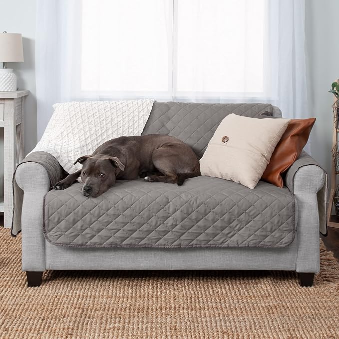 Furhaven Water-Resistant & Reversible Loveseat Cover Protector for Dogs, Cats, & Children - Two-Tone Pinsonic Quilted Living Room Furniture Cover - Gray/Mist, Loveseat - Image 6