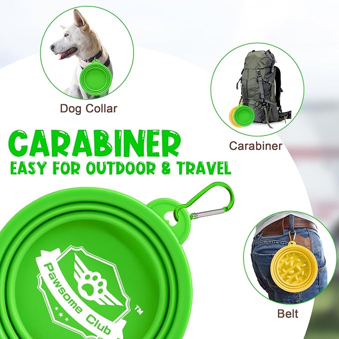 Small Collapsible Dog Bowls (12oz), 1 Pack Pet Travel Foldable Bowl with Carabiners, Healthy, Soft Silicone, Portable Essential Set for Walking, Travel, and Hiking (Green) - Image 5