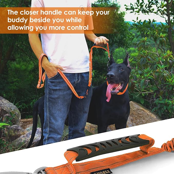 AUBELL Tactical Dog Leash Heavy Duty,4-6ft No Pull Bungee Leash,Orange | Reflective Dog Leash for Medium Large Dogs with Comfortable Padded Double Handle,Car Seat Belt,360 Degree Rotating Carabiner - Image 6