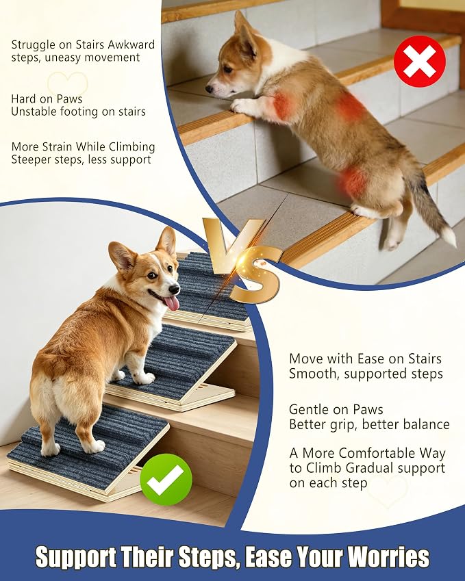 Dog Ramp for Stairs for Small Dogs Up to 40 lbs - Adjustable Dog Stair Ramp with Non-Slip Carpet, Foldable Pet Ramp for Stairs, Dog Ramp Stairs for Senior Dogs, Puppies, Bed, Sofa (6-Pack) - Image 3