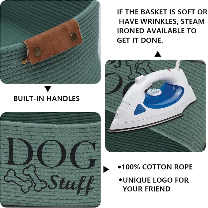 Geyecete Square Dog toy basket storage Cotton Rope Storage Basket Pet/Pet Toy And Accessory Storage Bin Doy Toy Box-Green - Image 2