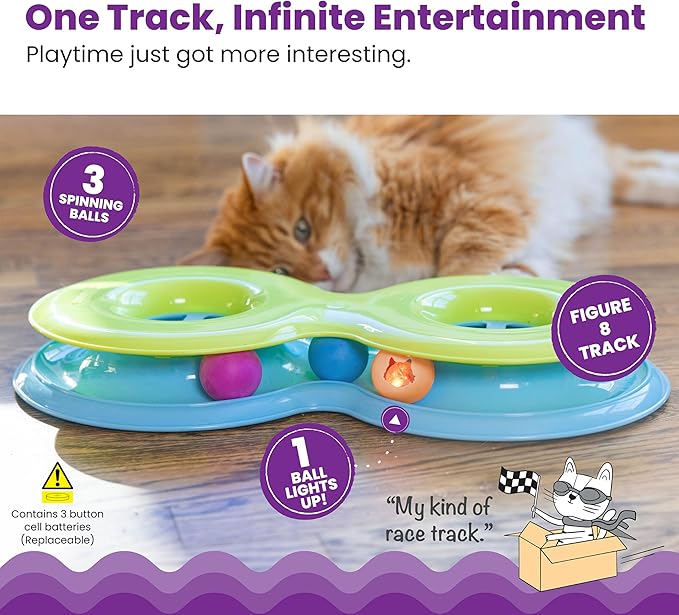 Catstages Infinity Ball Track for Cats, 3 Balls Included, 17.4" | Figure-8 Shaped Track with 2 Regular Balls + 1 Light-Up Ball, Bat & Swat Play, Compatible with Topper Toys, Cats & Kittens - Image 2